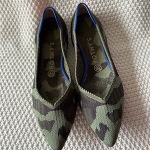Rothy's Camouflage Green Flats with Blue Trim